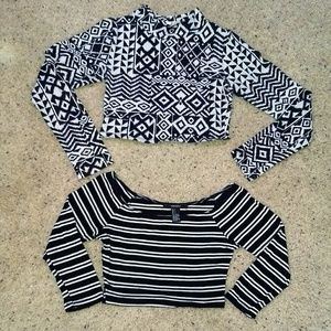 2 black/white crop tops